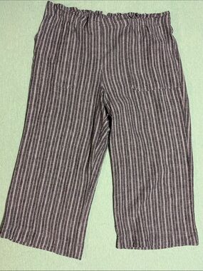 Sharagano gray and white vertical stripe wide-leg linen blend crop pants XL EUC